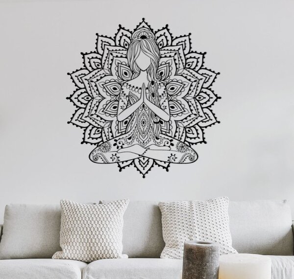 Drevená mandala joga žena – 3D obraz na stenu do obývačky | SENTOP PR0511