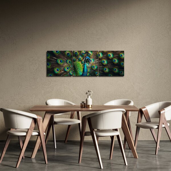 Obraz – Páv (s hodinami) (90x30 cm)