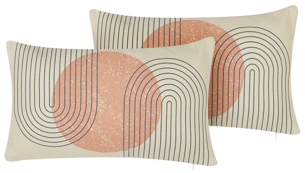 Súprava 2 dekoratívnych vankúšov viacfarebná polyester bavlna 30 x 50 cm s geometrickým vzorom farebná potlač dekoračné vankúše a doplnky