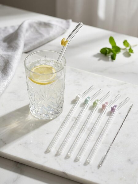 Sinsay - Sada sklenených slamiek s čistiacou kefkou 7 pack - viacfarebná