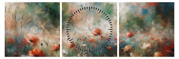 Obraz – Abstrakcia poľa s makmi (s hodinami) (90x30 cm)
