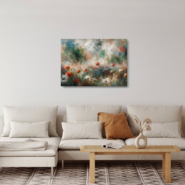 Sklenený obraz – Abstrakcia poľa s makmi (70x50 cm)