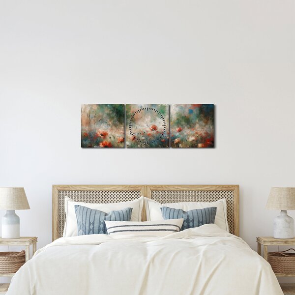 Obraz – Abstrakcia poľa s makmi (s hodinami) (90x30 cm)