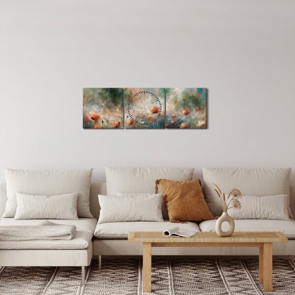 Obraz – Abstrakcia poľa s makmi (s hodinami) (90x30 cm)