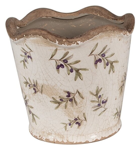 Béžový antik obal na kvetináč s olivami Olive Fields S - Ø 13*12 cm - Clayre & Eef