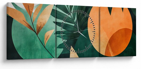 Obraz - Geometrické prírodné motívy (s hodinami) (90x30 cm)