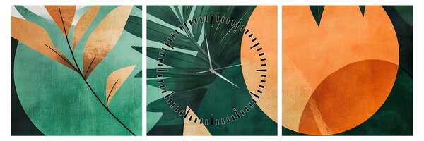 Obraz - Geometrické prírodné motívy (s hodinami) (90x30 cm)
