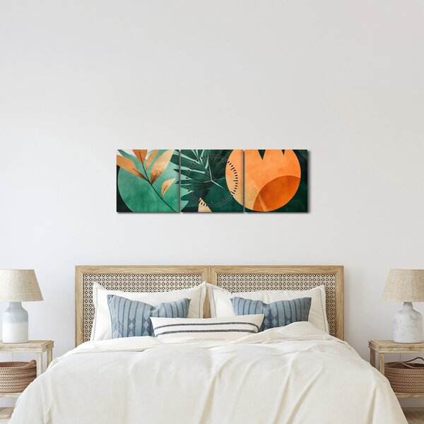 Obraz - Geometrické prírodné motívy (s hodinami) (90x30 cm)