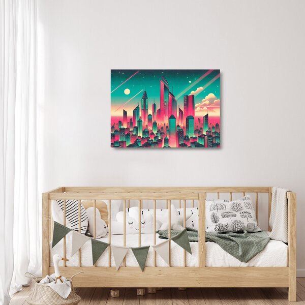 Sklenený obraz – Veľkomesto v pop-art štýle (70x50 cm)