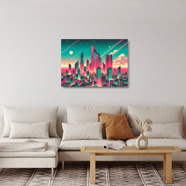 Sklenený obraz – Veľkomesto v pop-art štýle (70x50 cm)