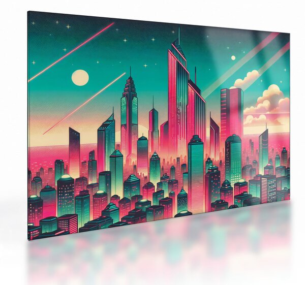 Sklenený obraz – Veľkomesto v pop-art štýle (70x50 cm)
