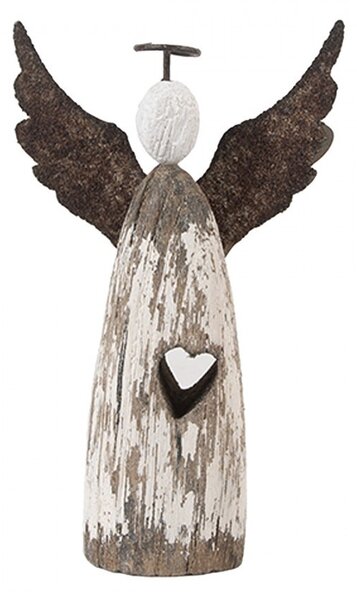 Dekorácia drevená figúrka anjel Angel Rustic S - 7*3*12 cm - Clayre & Eef