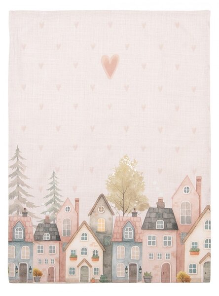 Béžová bavlnená utierka so srdiečkami a domčekmi Hearts & Houses - 50*70 cm - Clayre & Eef