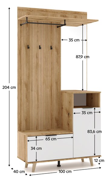 KONDELA Predsieňová zostava, dub evoke/biela, NODRI