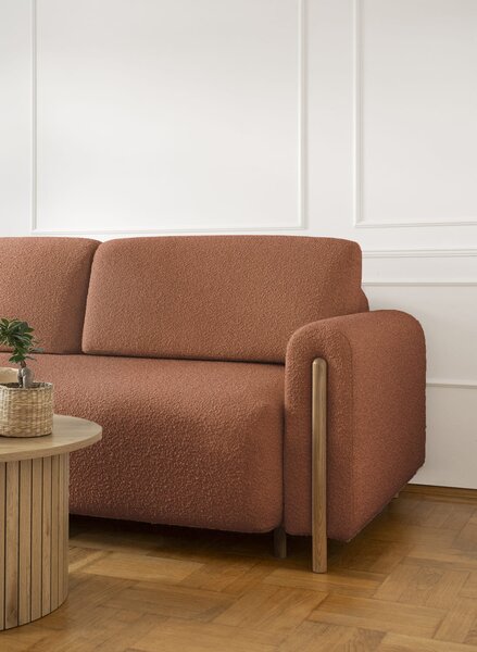MUZZA Trojmiestna rozkladacia pohovka cadova 244 cm s úložným priestorom chenille terakota s prírodnými nohami