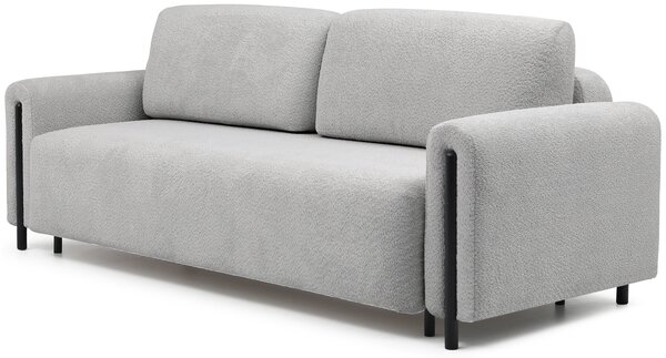 MUZZA Trojmiestna rozkladacia pohovka cadova 244 cm s úložným priestorom bouclé sivá s čiernymi nohami