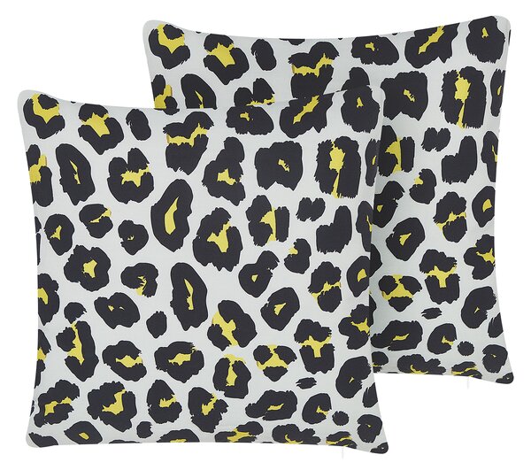 Sada 2 vonkajších vankúšov čiernobiely polyester 45 x 45 cm leopardí vzor záhradná terasa