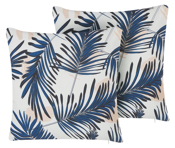 Sada 2 vonkajších vankúšov modrý Polyester 45 x 45 cm vzor s potlačou palmového listu záhradná terasa
