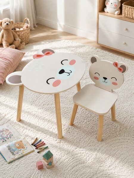 Sinsay - Set stolíka a stoličky s motívom medvedíka 2 pack - pastelová ružová