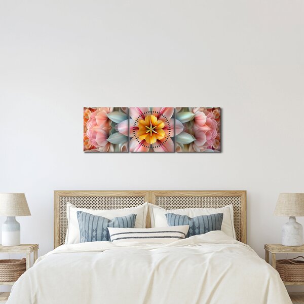 Obraz - Kaleidoskopický kvet (s hodinami) (90x30 cm)