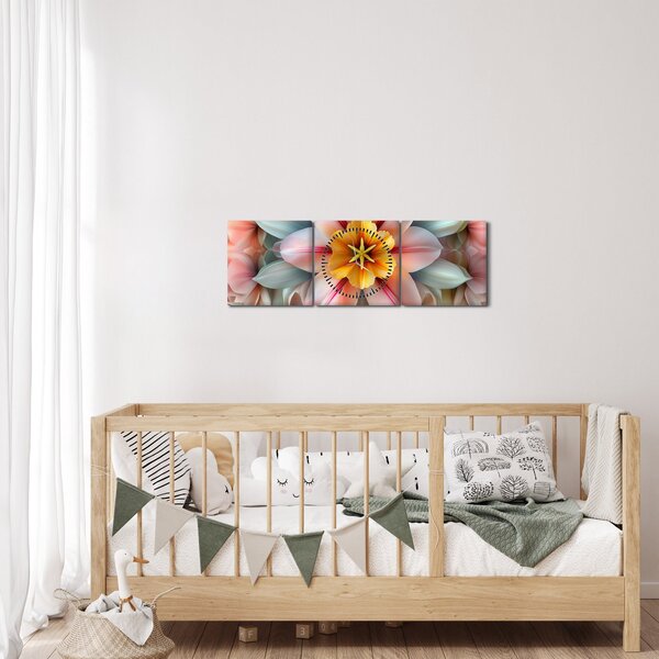Obraz - Kaleidoskopický kvet (s hodinami) (90x30 cm)