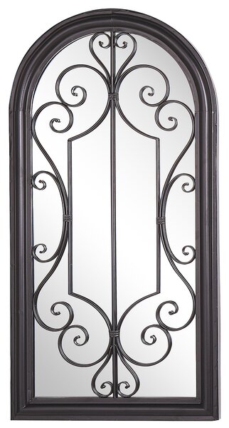Nástenné zrkadlo čierne 50 x 98 cm zaoblený kovový rám v tvare okna elegantný klasický dizajn