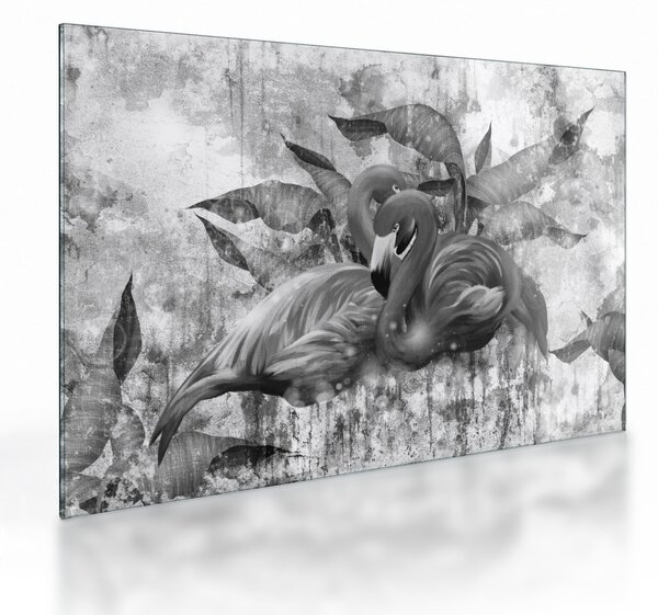 Sklenený obraz - Plameniaky graffiti (70x50 cm)