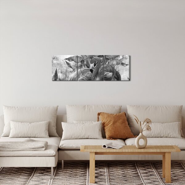 Obraz - Plameniaky graffiti (s hodinami) (90x30 cm)