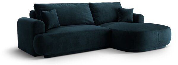 MUZZA Rohová rozkladacia pohovka s úložným priestorom Ellio 271 cm pravá zamat tmavo modrá