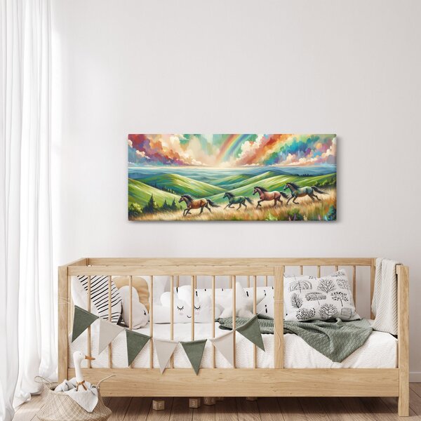 Obraz – Kone cválajúce krajinou (120x50 cm)