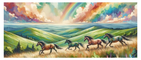 Obraz – Kone cválajúce krajinou (120x50 cm)