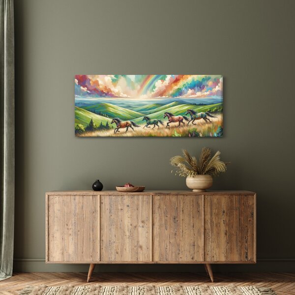 Obraz – Kone cválajúce krajinou (120x50 cm)