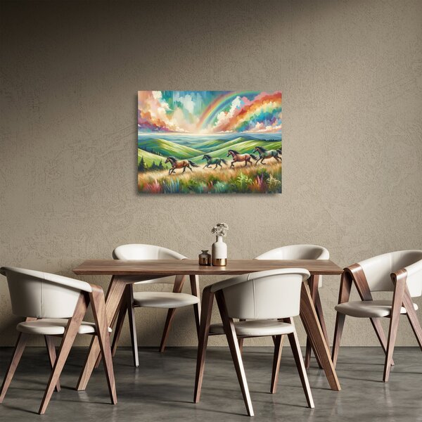Sklenený obraz – Kone cválajúce krajinou (70x50 cm)