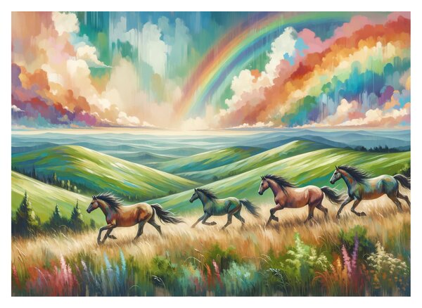 Sklenený obraz – Kone cválajúce krajinou (70x50 cm)