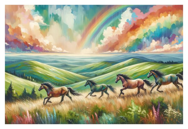Obraz – Kone cválajúce krajinou (90x60 cm)