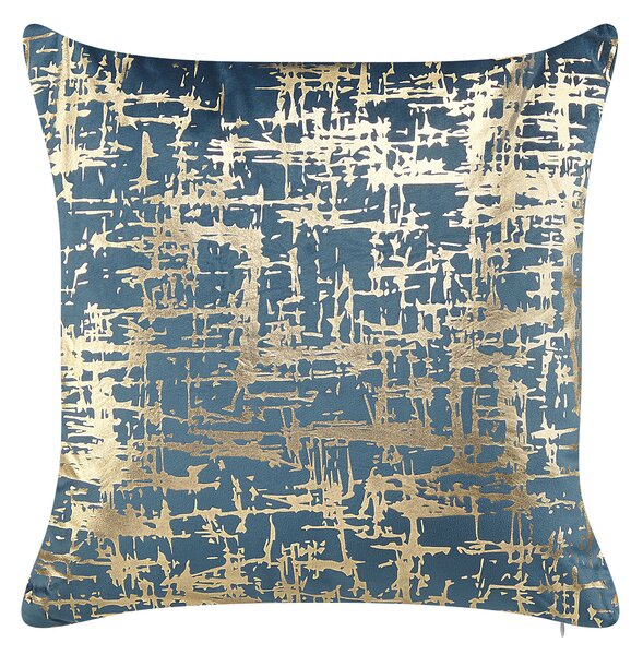 Sada 2 dekoratívnych vankúšov modré zamatové vankúše 45 x 45 cm popraskaný efekt zlatá fóliová potlač