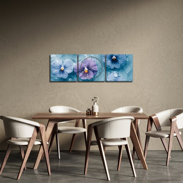 Obraz - Fialky vo vode (s hodinami) (90x30 cm)