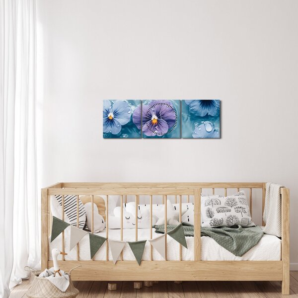 Obraz - Fialky vo vode (s hodinami) (90x30 cm)