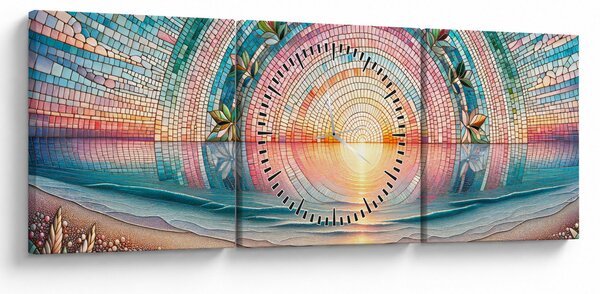 Obraz – Mozaika zapadajúceho slnka (s hodinami) (90x30 cm)