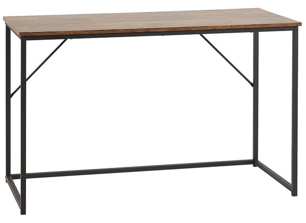 Písací stôl tmavé drevo čierny kovový rám 120 x 55 cm kancelársky stôl moderný industriálny štýl kancelária