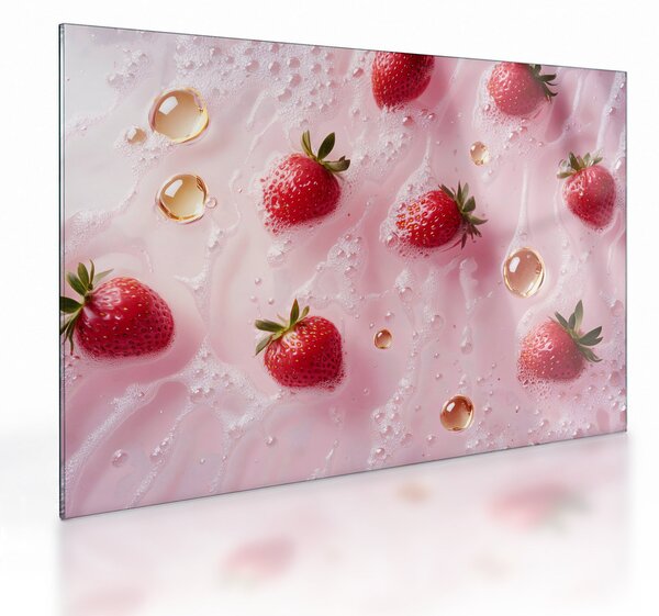 Sklenený obraz - Jahody v bublinách (70x50 cm)