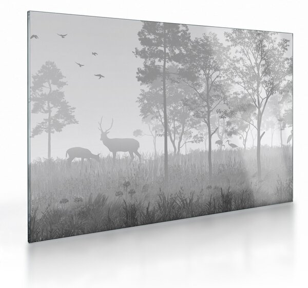 Sklenený obraz - Lúka s jeleňami (70x50 cm)