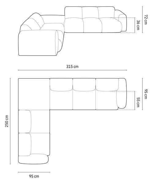MUZZA Rohová pohovka NOMALIO ľavá 315 cm chenille sivá