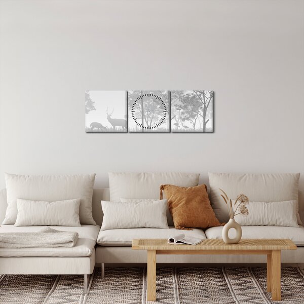 Obraz - Lúka s jeleňami (s hodinami) (90x30 cm)