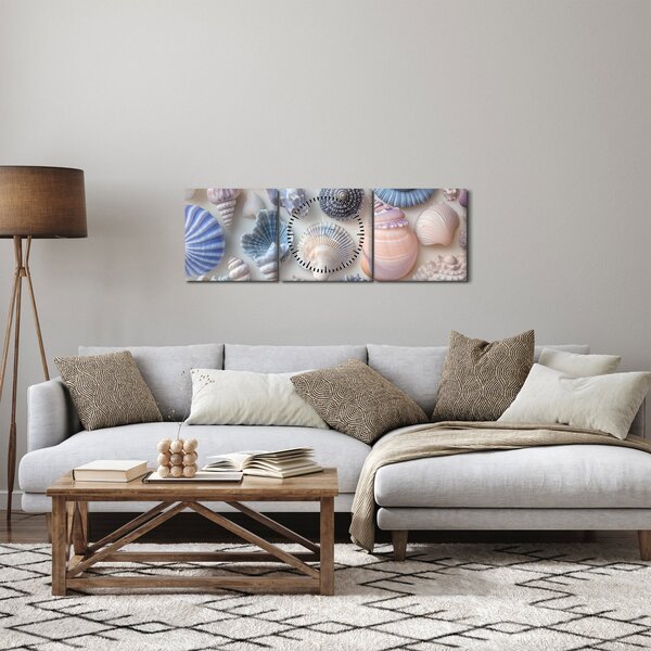 Obraz - Zbierka mušlí (s hodinami) (90x30 cm)