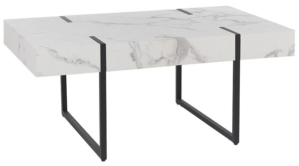 Konferenčný stolík biely MDF 100 x 60 cm čierne kovové nohy doska s mramorovým efektom obdĺžnikový moderný štýl