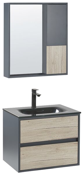 Súprava kúpeľňového nábytku sivá MDF 60 cm 4-dielna sada zrkadlová skrinka keramické umývadlo