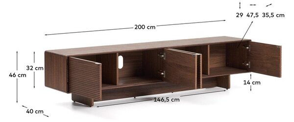 Tmavohnedý TV stolík v dekore orecha 200x46x40 cm Norlen – Kave Home
