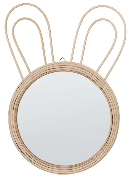 Nástenné zrkadlo prírodné ratanové ø 26 cm okrúhle v tvare hlavy zajaca detská izba moderný dizajn