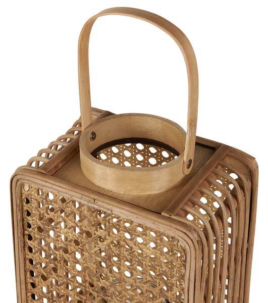 Lampáš prírodný umelý ratan 28 cm sklenený svietnik boho štýl dekoratívny doplnok